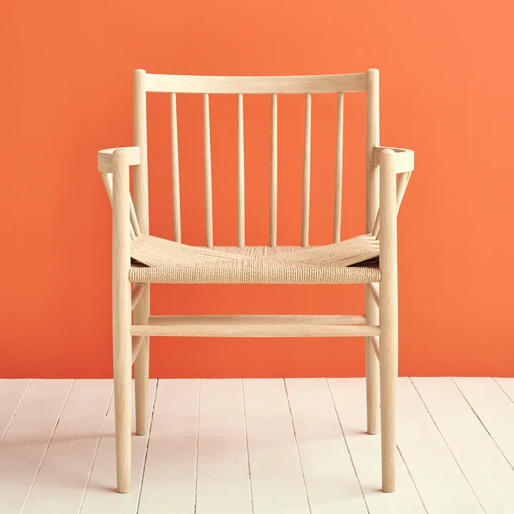 J81 Armchair, matt lacquered oak / natural wickerwork by FDB Møbler
