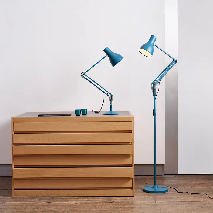 Type 75 floor lamp and table lamp in Saxon Blue from Anglepoise