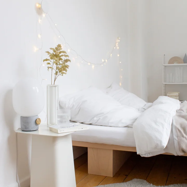 Scandi bedroom with fairy lights