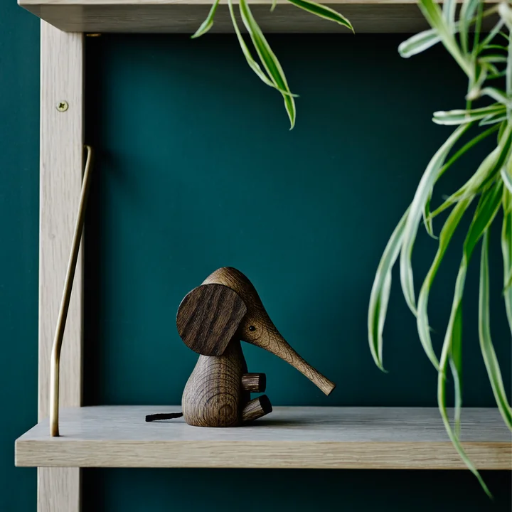 Gunnar Flørning Baby Elephant wooden figure H 11 cm by Lucie Kaas smoked in oak