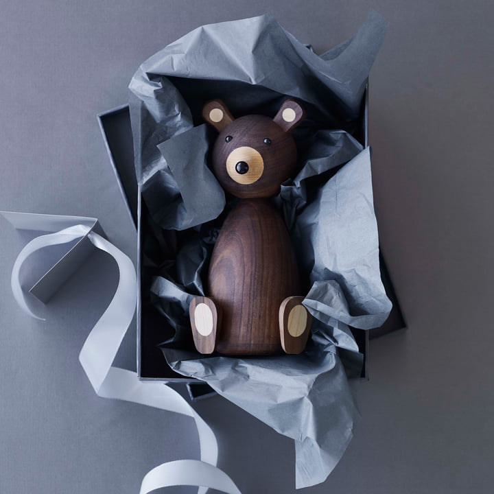 Lucie kaas - Baby bear wooden figure, h 11 cm / walnut