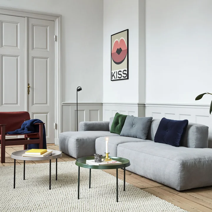 Kiss No.1 by artvoll with Bernard armchair, Marselis LED floor lamp, Tulou side table, Dot cushion and Mags Soft 3-seater sofa by HAY