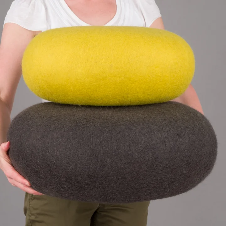 Kata + Kuno Pouf by myfelt in yellow green / anthracite (set of 2)