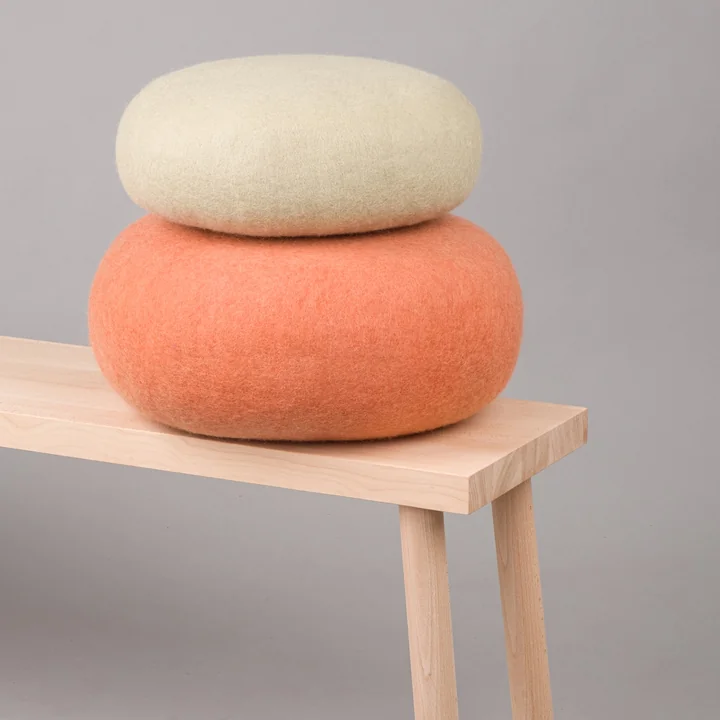 Lutz + Lea Pouf from myfelt in green beige / salmon (set of 2)