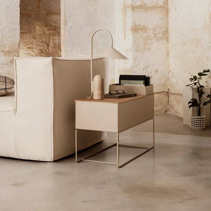 Plant Box large, cashmere by Ferm Living next to the sofa