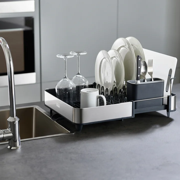 Extend Steel Pull-out dish rack with drainage spout, gray from Joseph Joseph