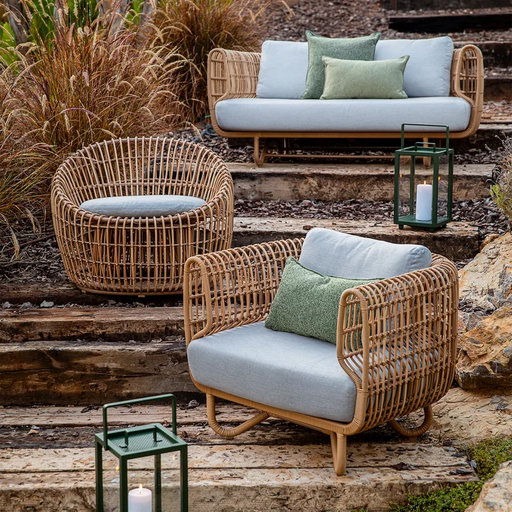 Nest Outdoor Nest Round armchair and Nest Armchair, nature / light grey from Cane-line