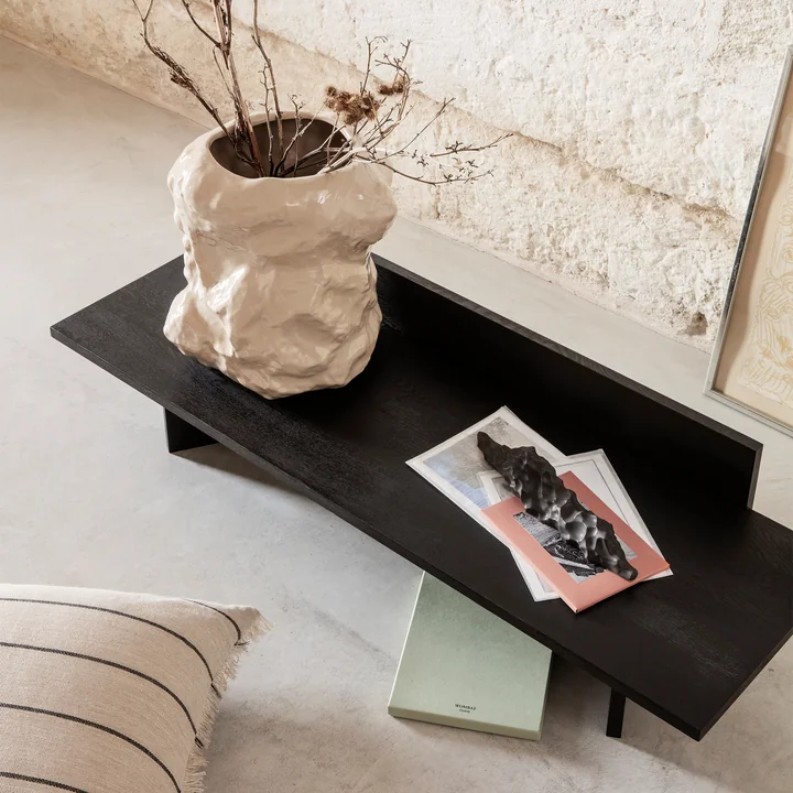 Oblique bench, sculpture mountain and tuck floor vase by Ferm Living