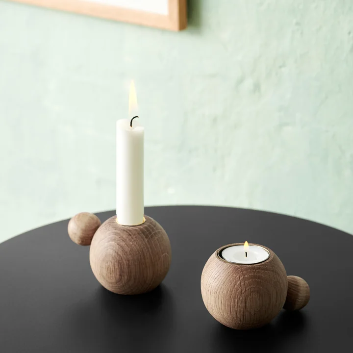 RoundNRound candle and tea light holder from applicata in oiled oak