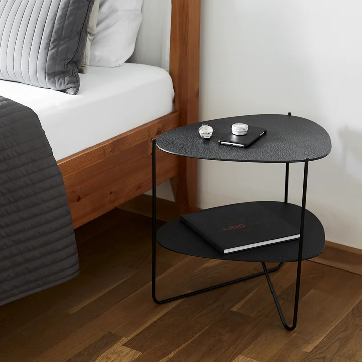 Curve Side table Double, Hippo anthracite black / black from Lind DNA next to the bed