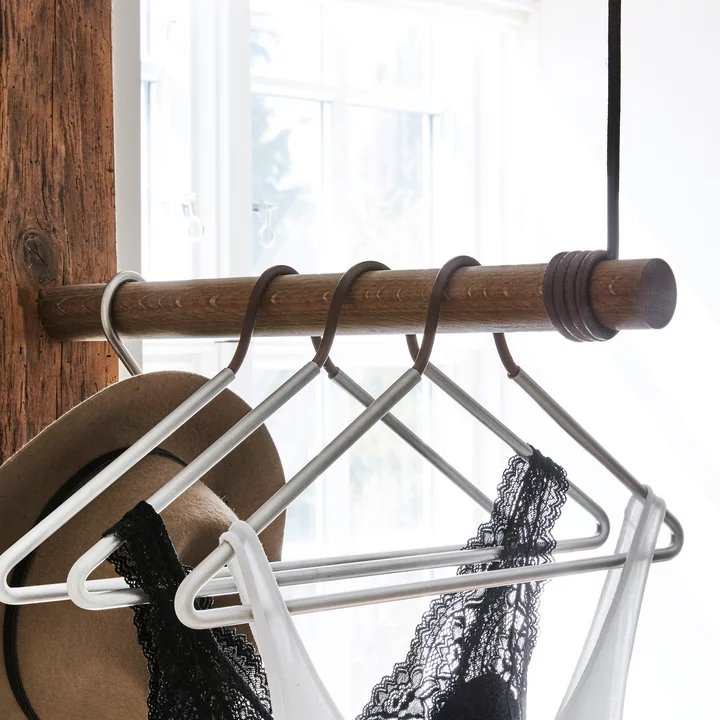 Wall Swing Wall coat rack 50 cm, smoked oak / leather brown from Lind DNA