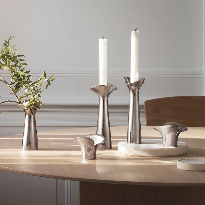 Bloom Botanica candleholder and tealight holder stainless steel by Georg Jensen