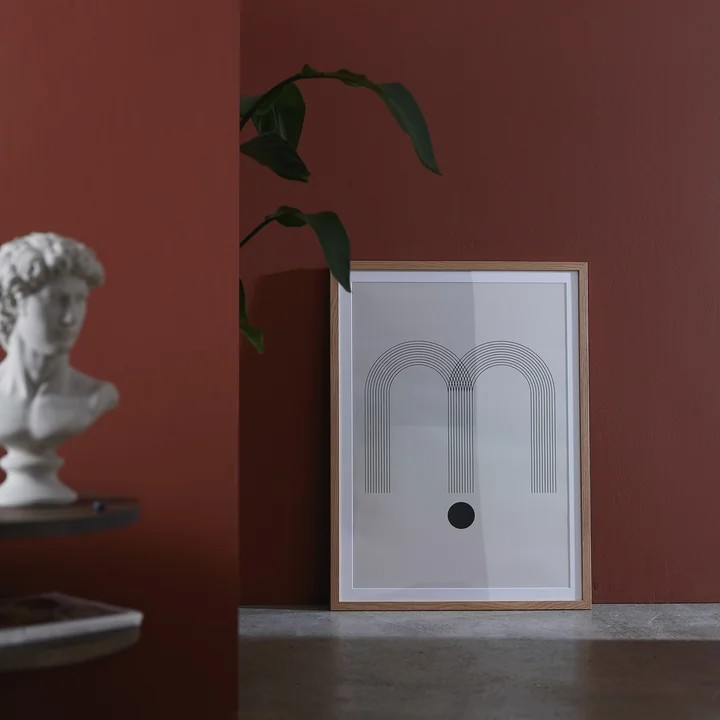 Large oak wood frame with plain graphic poster