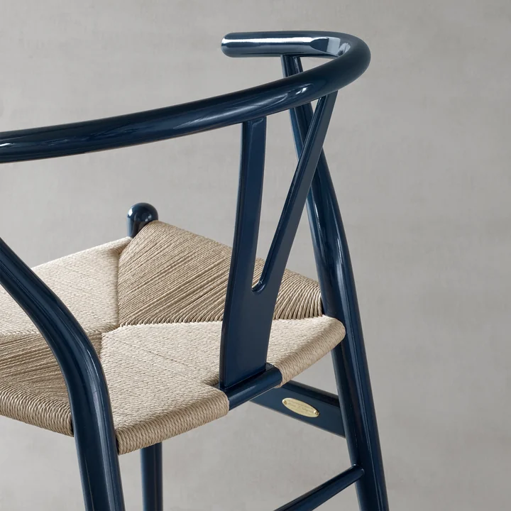 CH24 Wishbone Chair by Carl Hansen in Beech Glossy Navy Blue / Natural Wicker (Limited Birthday Edition)