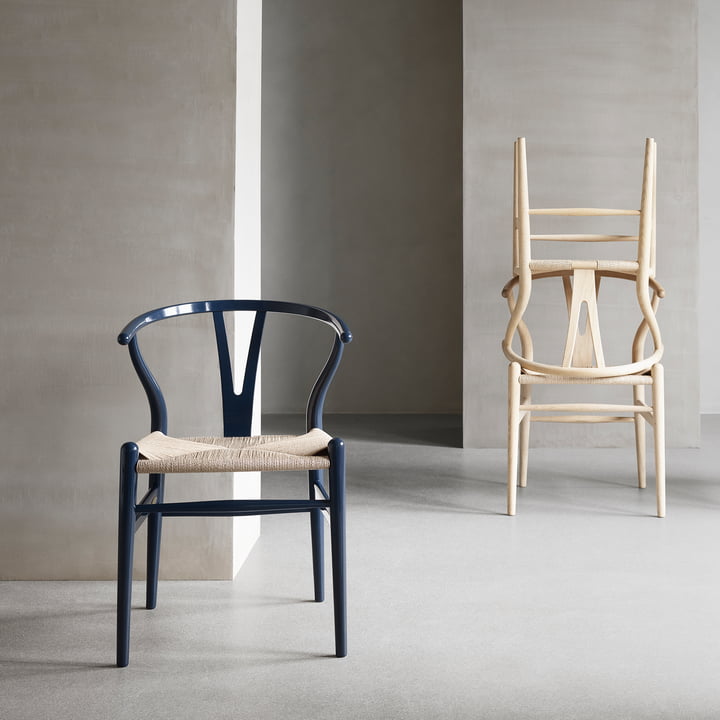 CH24 Wishbone Chair by Carl Hansen in Beech Glossy Navy Blue / Natural Wicker (Limited Birthday Edition)