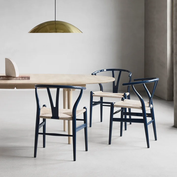 CH24 Wishbone Chair by Carl Hansen in Beech Glossy Navy Blue / Natural Wicker (Limited Birthday Edition)
