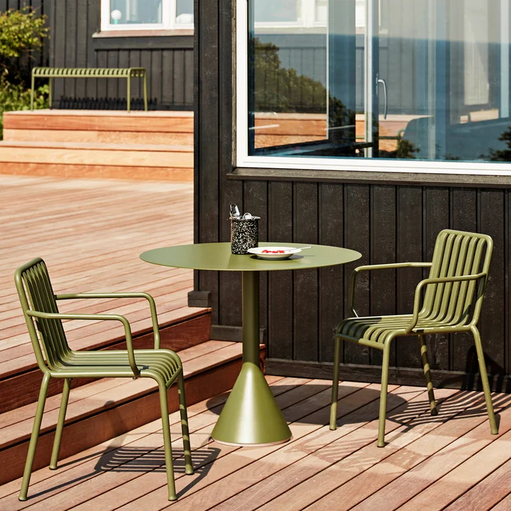 Palissade Armchair and Palissade Cone table from HAY in olive