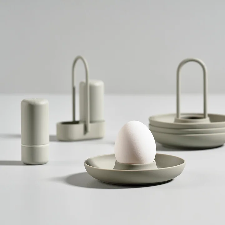Singles Salt and pepper shakers and Singles egg cup with holder from Zone Denmark in mud