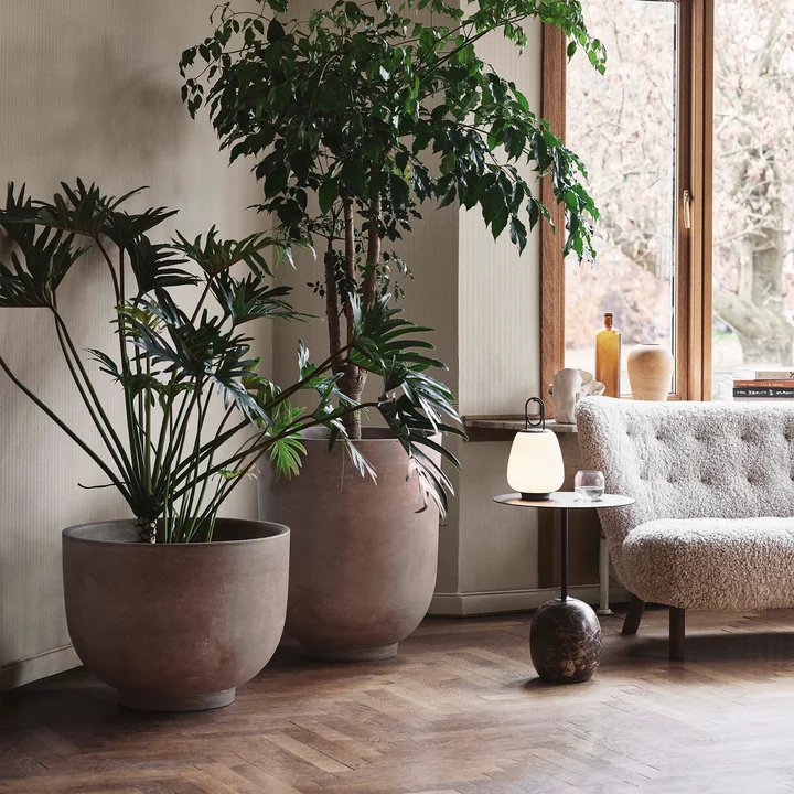 Collect SC43-SC45 plant pot, Lato side table, Little Petra VB2 sofa and Lucca SC51 Portable rechargeable LED outdoor light by & Tradition