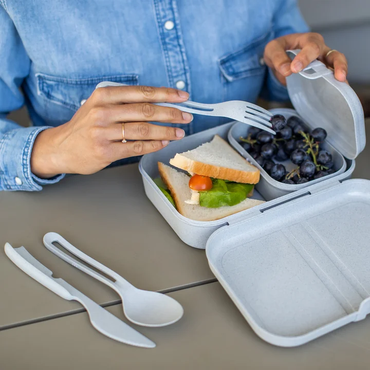 Pascal Ready Lunch box set with Klikk cutlery from Koziol in organic grey