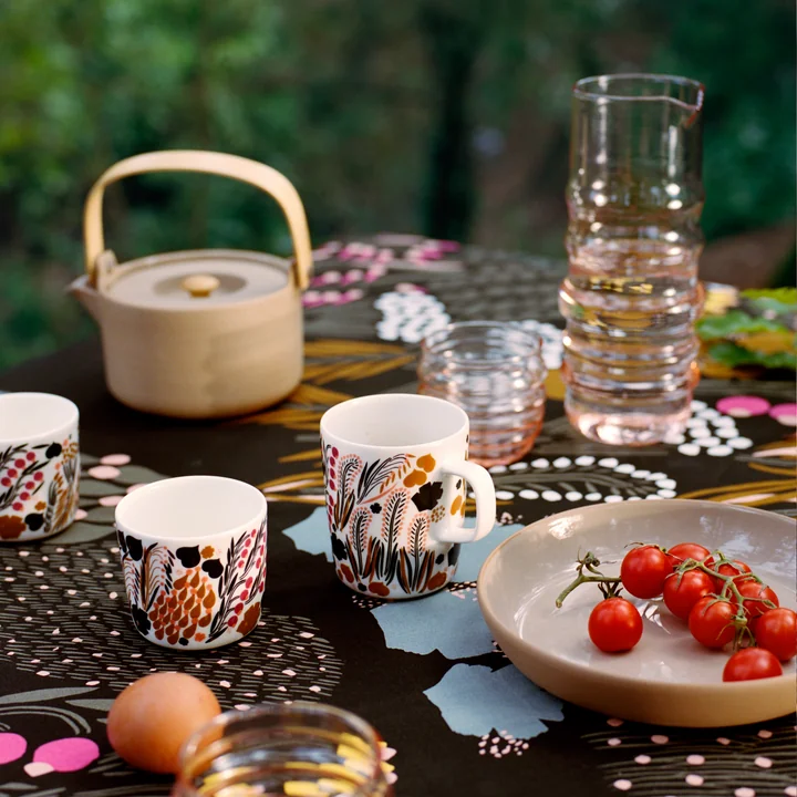 Letto mug and Sukat Makkaralla carafe & drinking glass from Marimekko