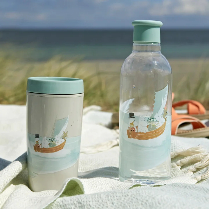 Drink-It Moomin Water bottle and Bring-It Moomin To-Go Mug from Rig-Tig by Stelton in dusty green