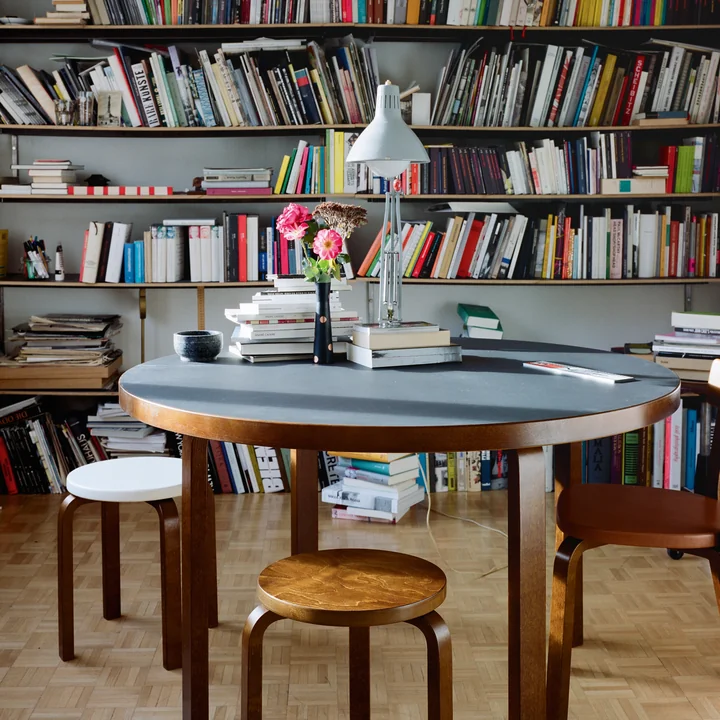 E60 stool by Artek stained in walnut