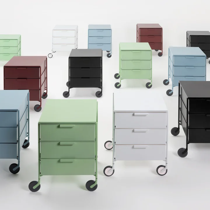 Mobil container with castors, 3 drawers, matt by Kartell
