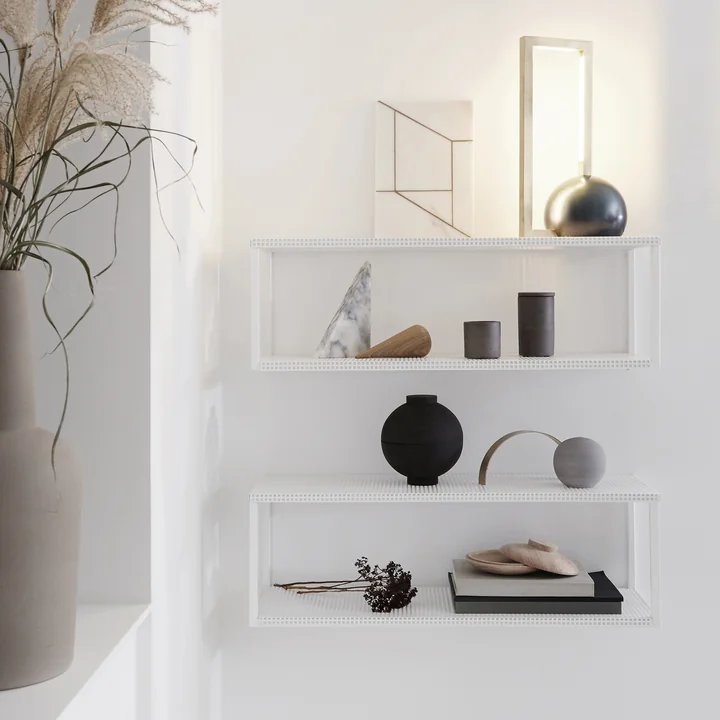 Grid wall shelf by Kristina Dam Studio in white
