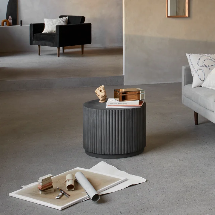 Rillo side table, Ø 56 x H 42 cm, charcoal from Broste Copenhagen