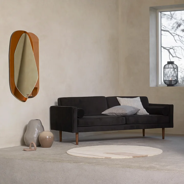 Layer mirror, caramel cafe / camel, Wind Sofa L 200 cm, black by Broste Copenhagen