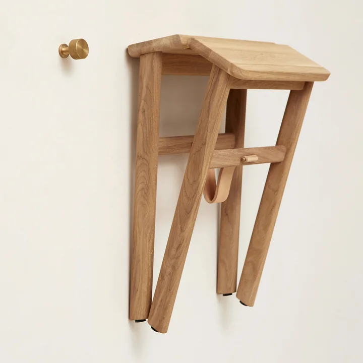 Angle Hook, brass - Angle Stool, oak from Form & Refine