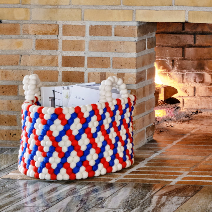 Bead Storage basket with handles, Ø 40 x H 27 cm, wicker red by Hay.