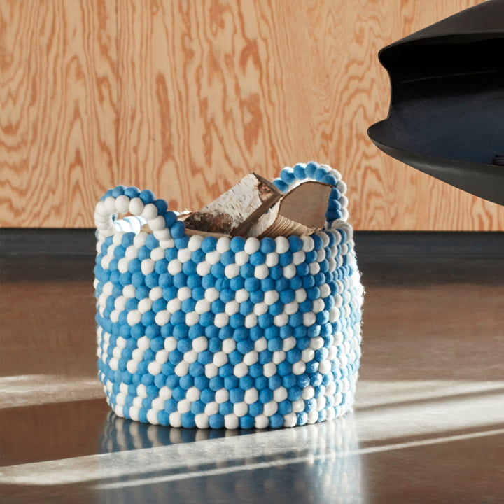 Bead Storage basket with handles, Ø 40 x H 27 cm, blue dash by Hay.