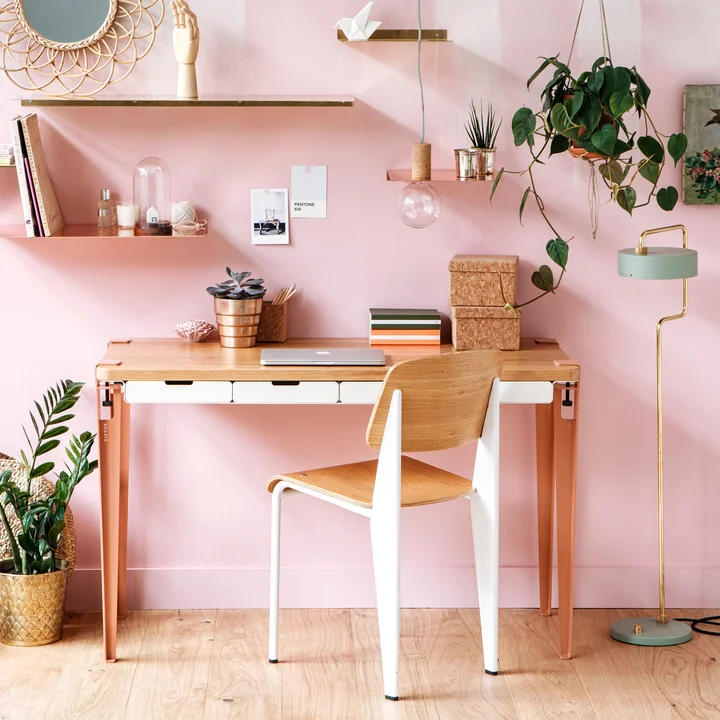 The MONOCHROME desk with drawers, oak, cloud white, by TipToe as a work table in a girl's room