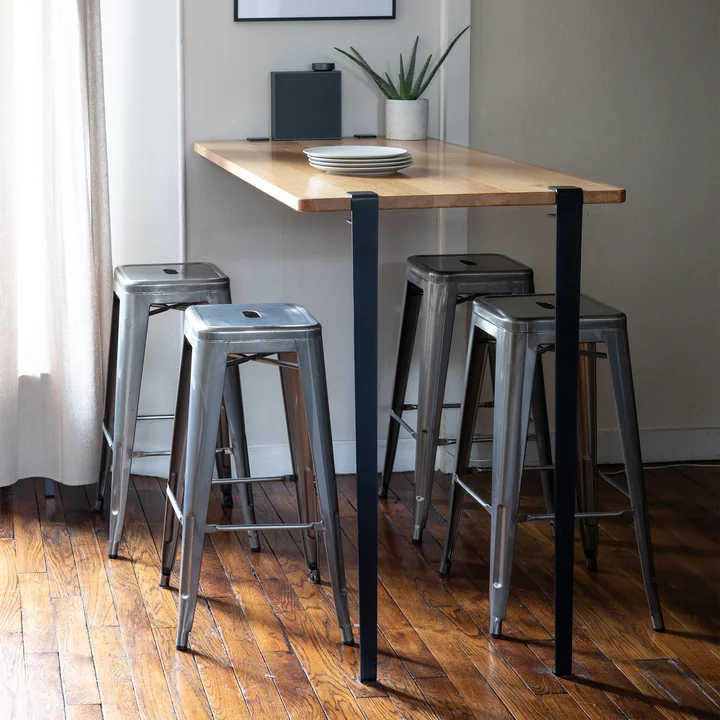 The bar table leg H 110 cm, graphite black from TipToe with bar stools in industrial style
