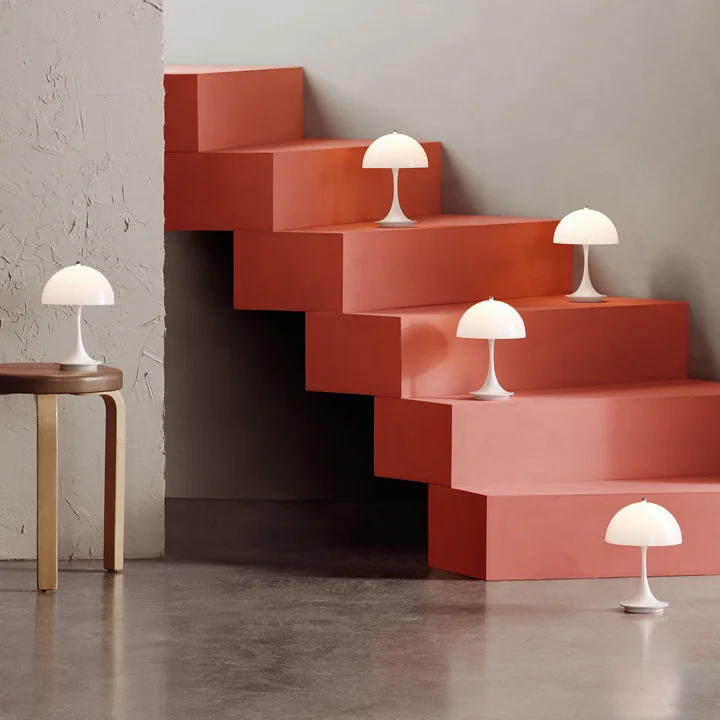 The Panthella Portable from Louis Poulsen in combination on a staircase