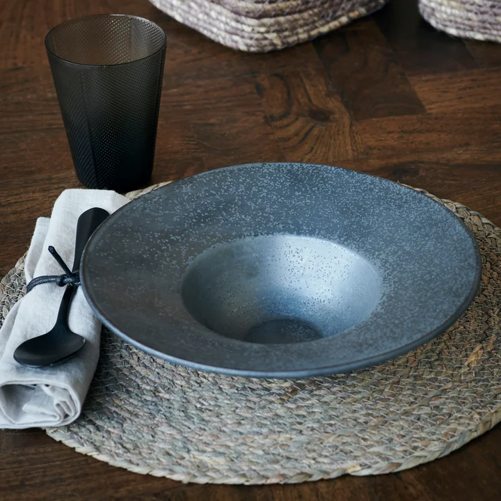 Bowl / pasta plate Pion, Ø 25 cm, black / brown by House Doctor on the dining table