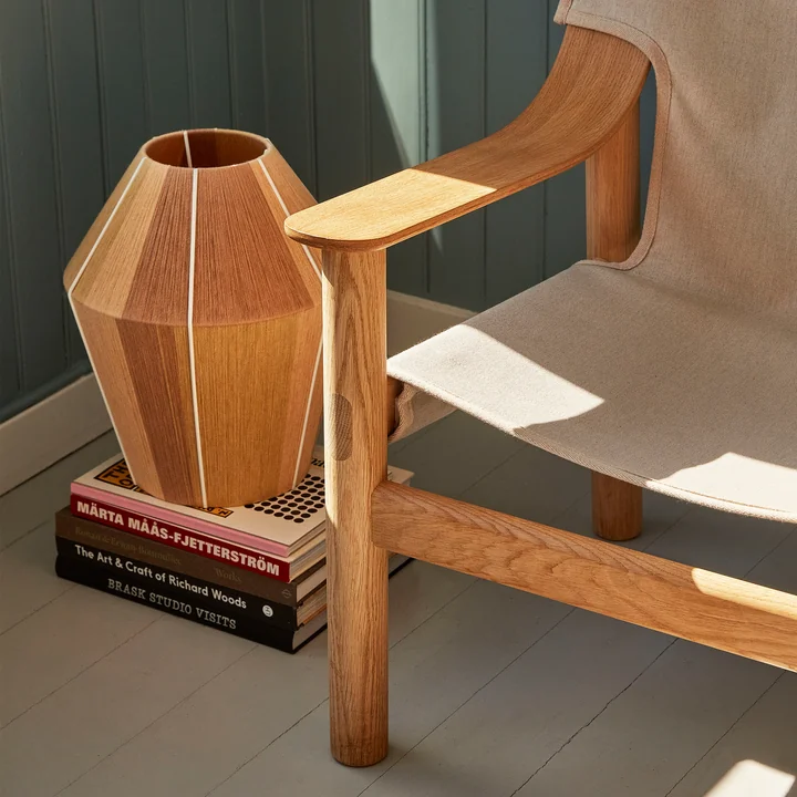 The Bonbon lampshade M, Ø 32 x H 38 cm, yellow melange by HAY next to a natural wooden chair