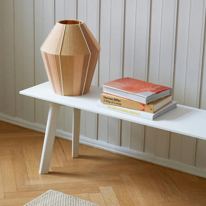 The Bonbon lampshade M, Ø 32 x H 38 cm, yellow melange by HAY on a flat bench in the hallway