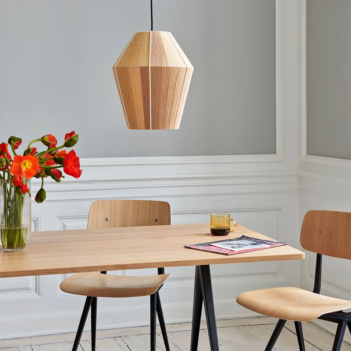 The Bonbon lampshade M, Ø 32 x H 38 cm, yellow melange by HAY above a wooden dining table