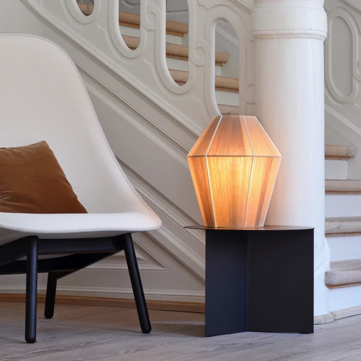The Bonbon lampshade M, Ø 32 x H 38 cm, yellow melange by HAY next to an armchair on the stairs
