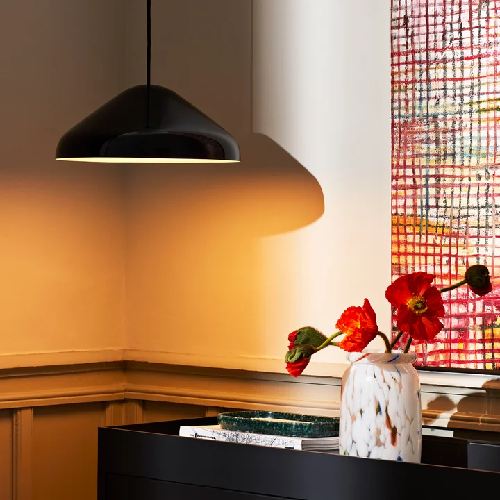 The Pao Steel pendant lamp, Ø 47 x H 16.25 cm, black by HAY in a corner of the room
