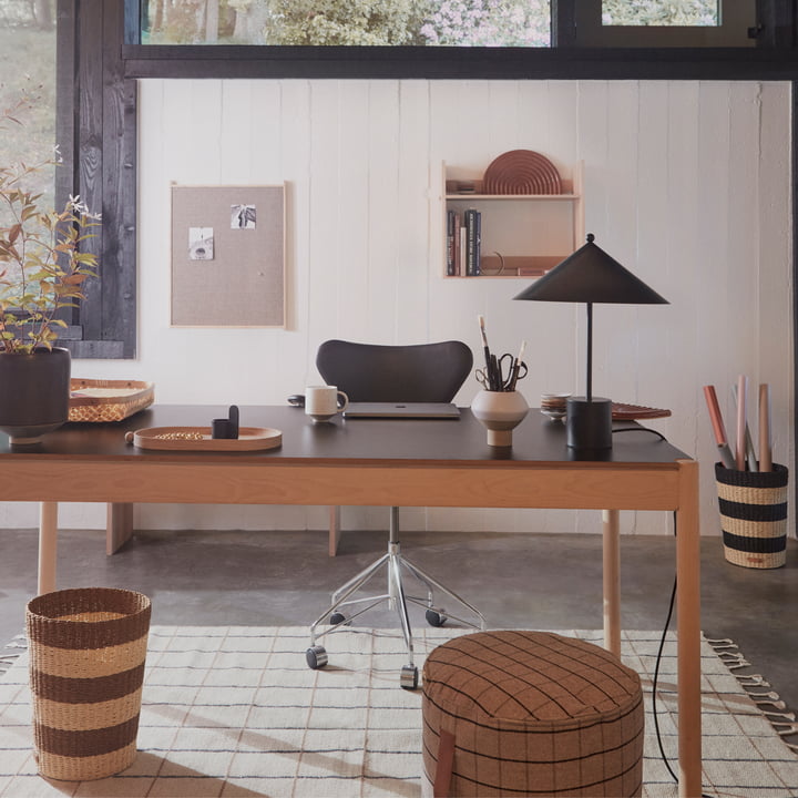 The Gomi wastepaper basket in its various designs and the Inka wooden tray in the study