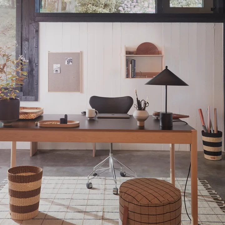 The Gomi wastepaper basket in its various designs and the Inka wooden tray in the study