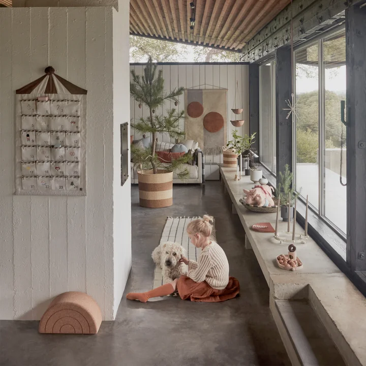 The Rainbow Balance stool and the Circus Advent calendar from OYOY in the Christmas living room