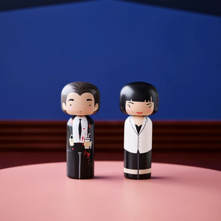 Mia Wallace and Vincent Vega as Sketch Inc. wooden characters from Lucie Kaas