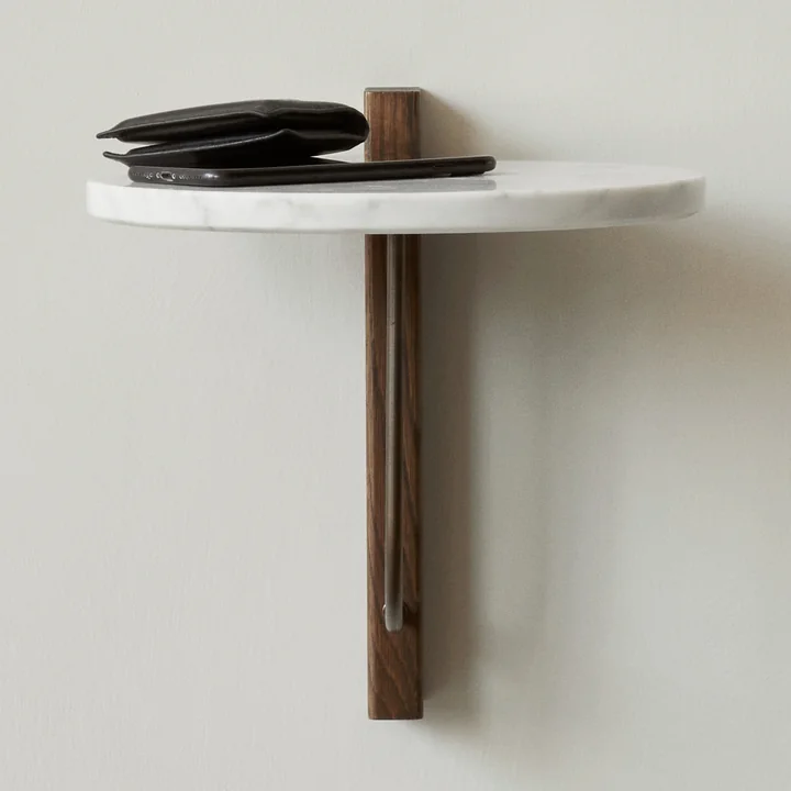 The Corbel wall shelf, dark oak / marble from Audo as a shelf for everyday objects