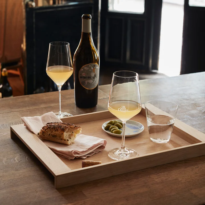 The No. 10 Tray from Skagerak as a tray for wine, wine glasses and appetizers