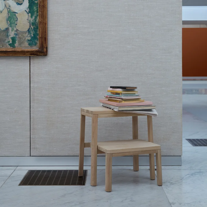 The Noboru step ladder from Skagerak as a shelf for books and newspapers